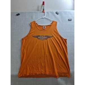 Harley Davidson Motor Tank Top Mens XL Orange Graphic Lake Erie Preshrunk Cotton